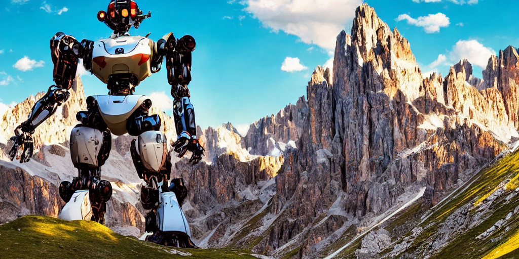 Dolomites and Robots rendered by Stable Diffusion