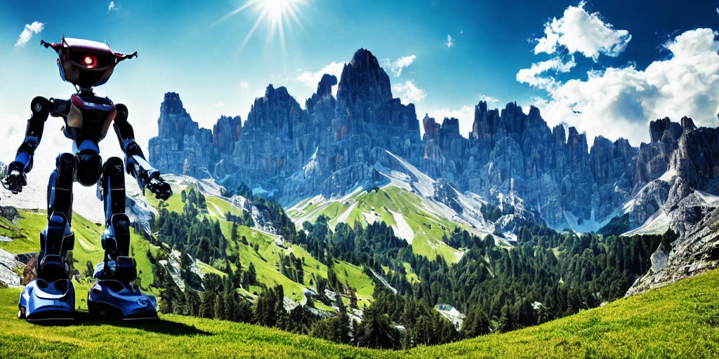 Dolomites and Robots rendered by Stable Diffusion